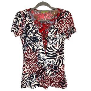 VERSACE JEANS T Shirt Women’s 4 Animal print Short Sleeve Mesh Whimsical Y2K